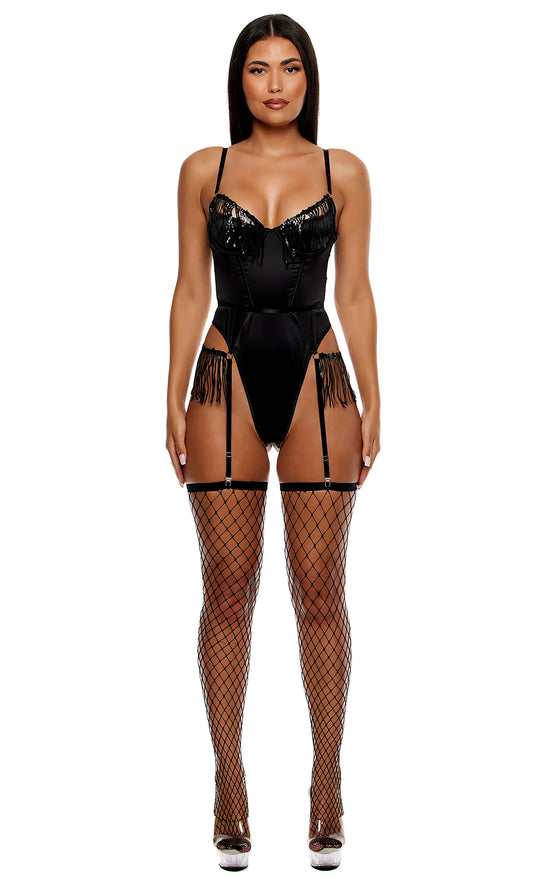 774726 Peep Show Sequin Fringe Teddy - Black