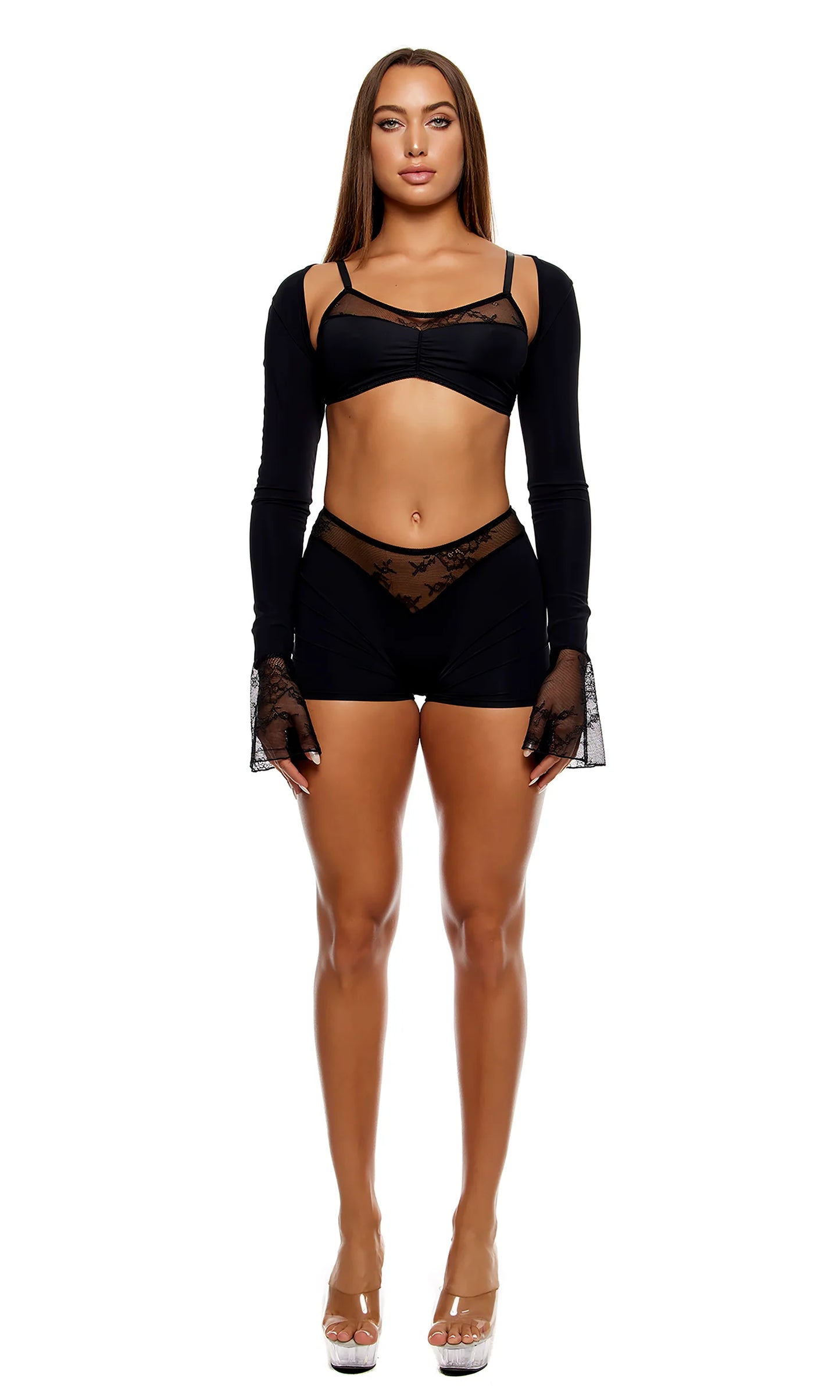 774749 Take It Easy Lounge Lace Bralette and Briefs Lingerie Set - Black