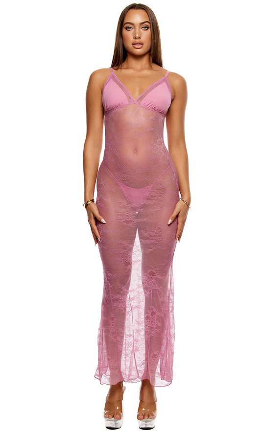 774751 Take It Easy Lounge Lace Nightgown Lingerie Set - Mauve