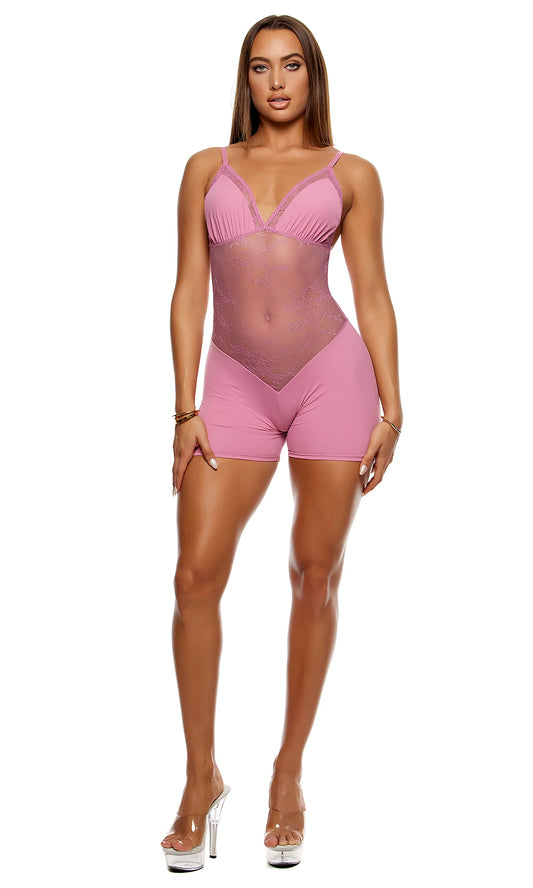 774752 Take It Easy Lounge Lace Romper - Mauve