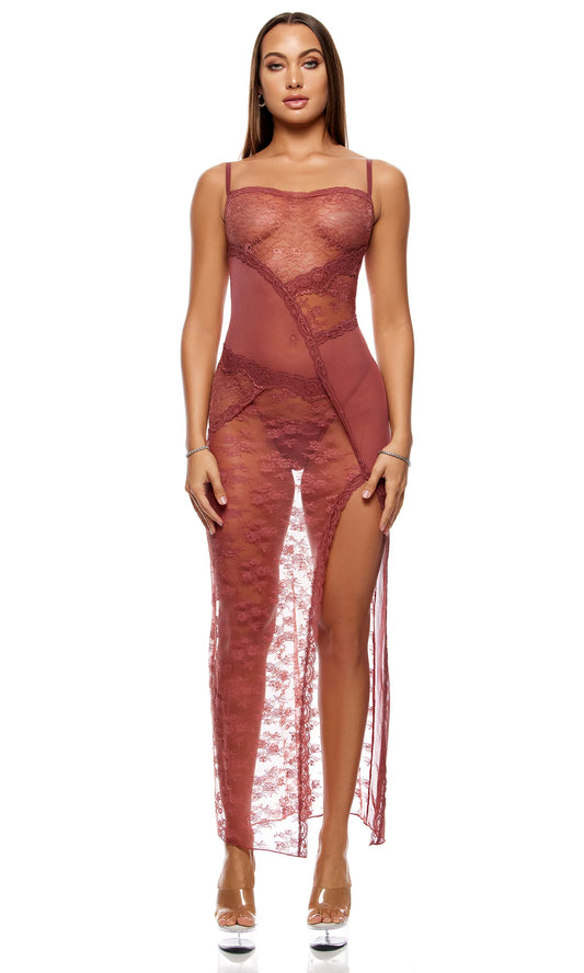 775116 Patch of Petals Lace Nightgown Lingerie Set - Spice