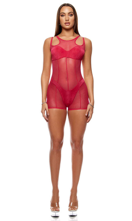 775177 Layers To This Mesh and Knit Romper - Pink