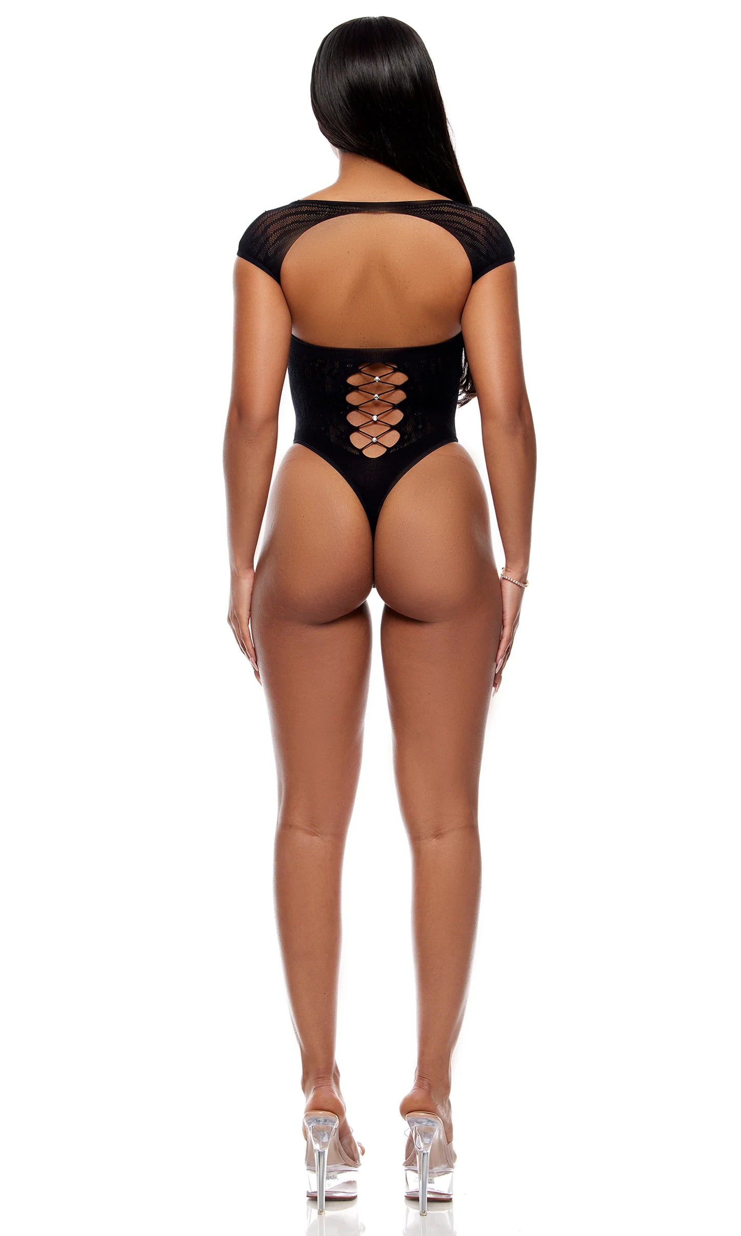 775181 Cross Your Mind Teddy Bodystocking - black