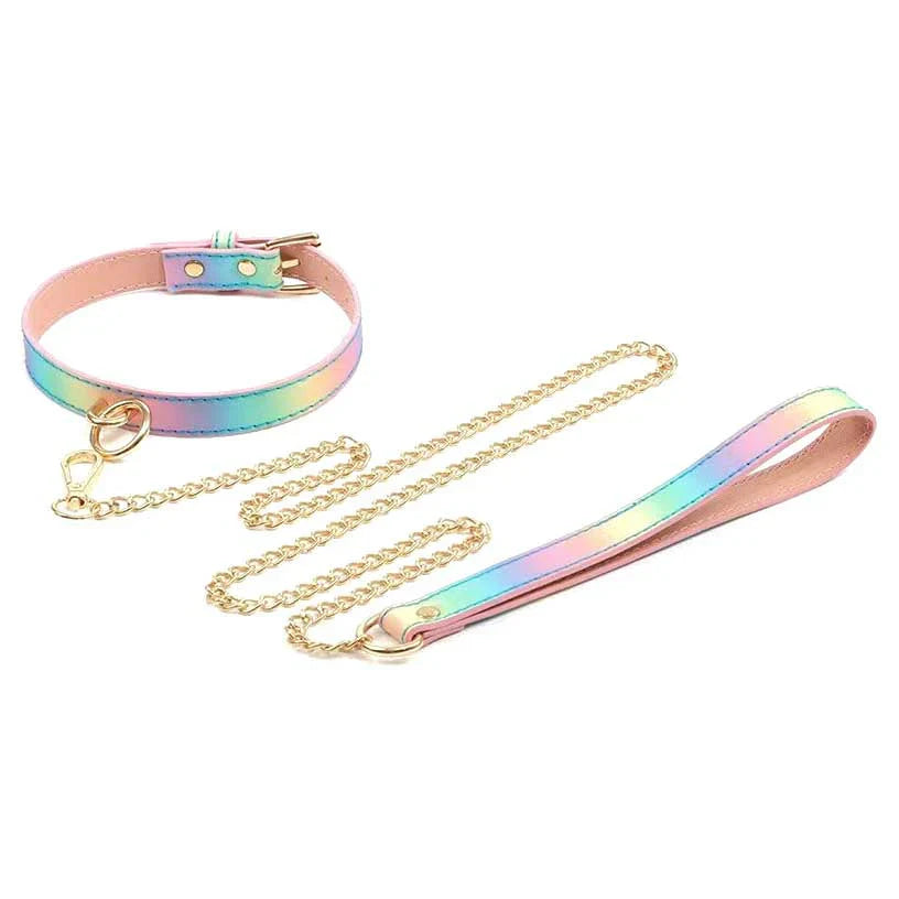 Hello, Sexy! Hot Bitch Collar With Leash-Rainbow
