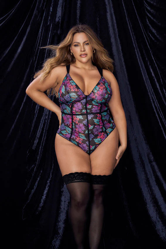 8775X Cassidy Multi Floral Bodysuit Plus Size