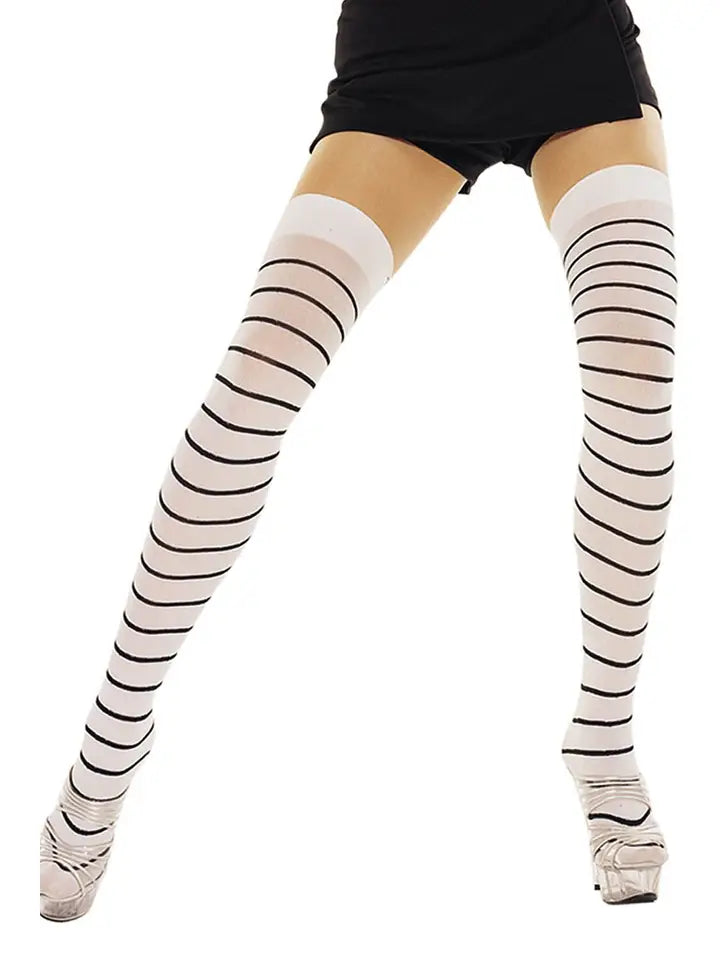 4724 Fine striped opaque thigh hi white and black