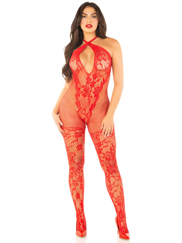 89335 Pretty Persuasion Lace Bodystockin Red