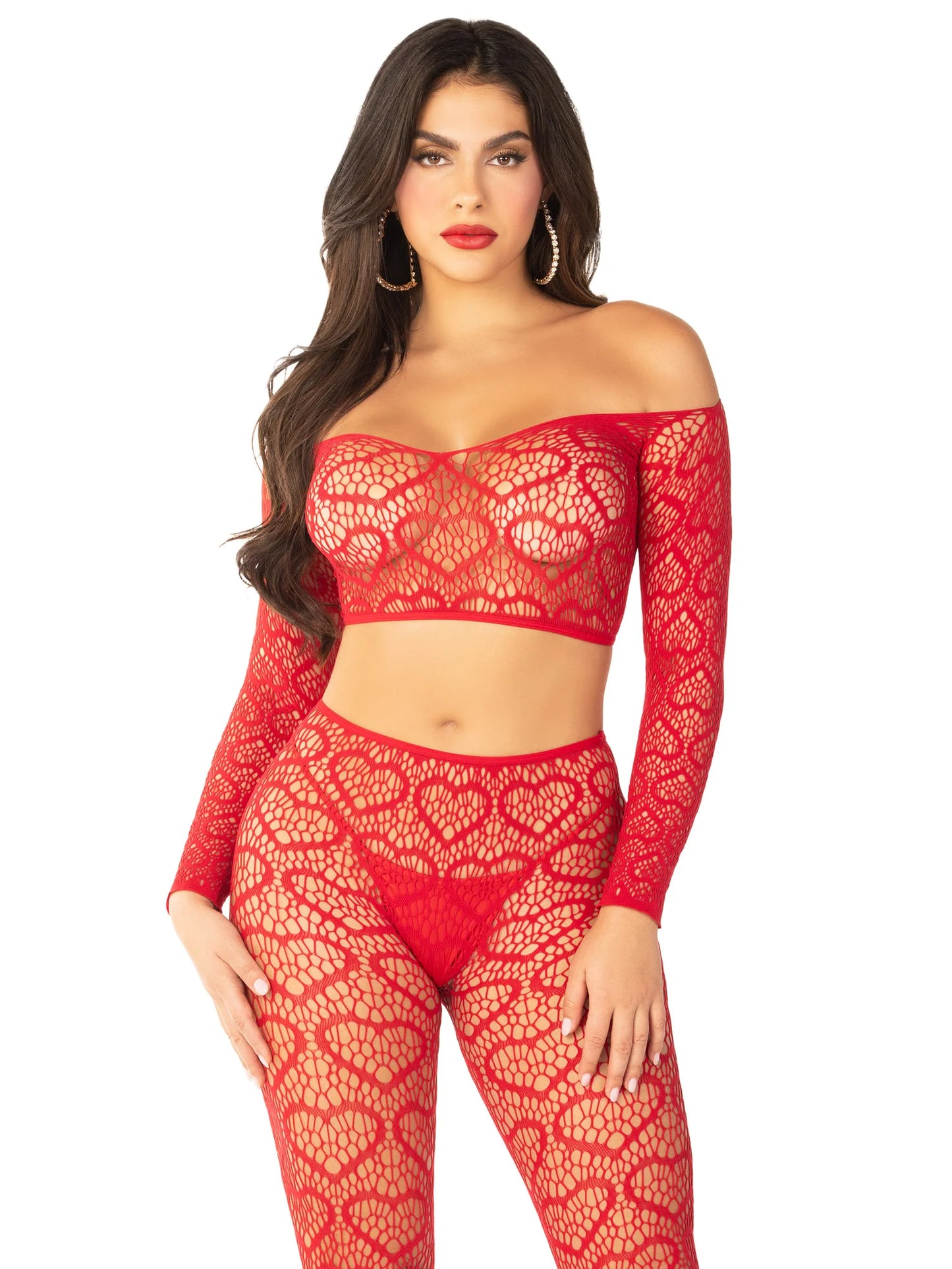 89337 Wild Hearts Crop Top and Footless Tights Red