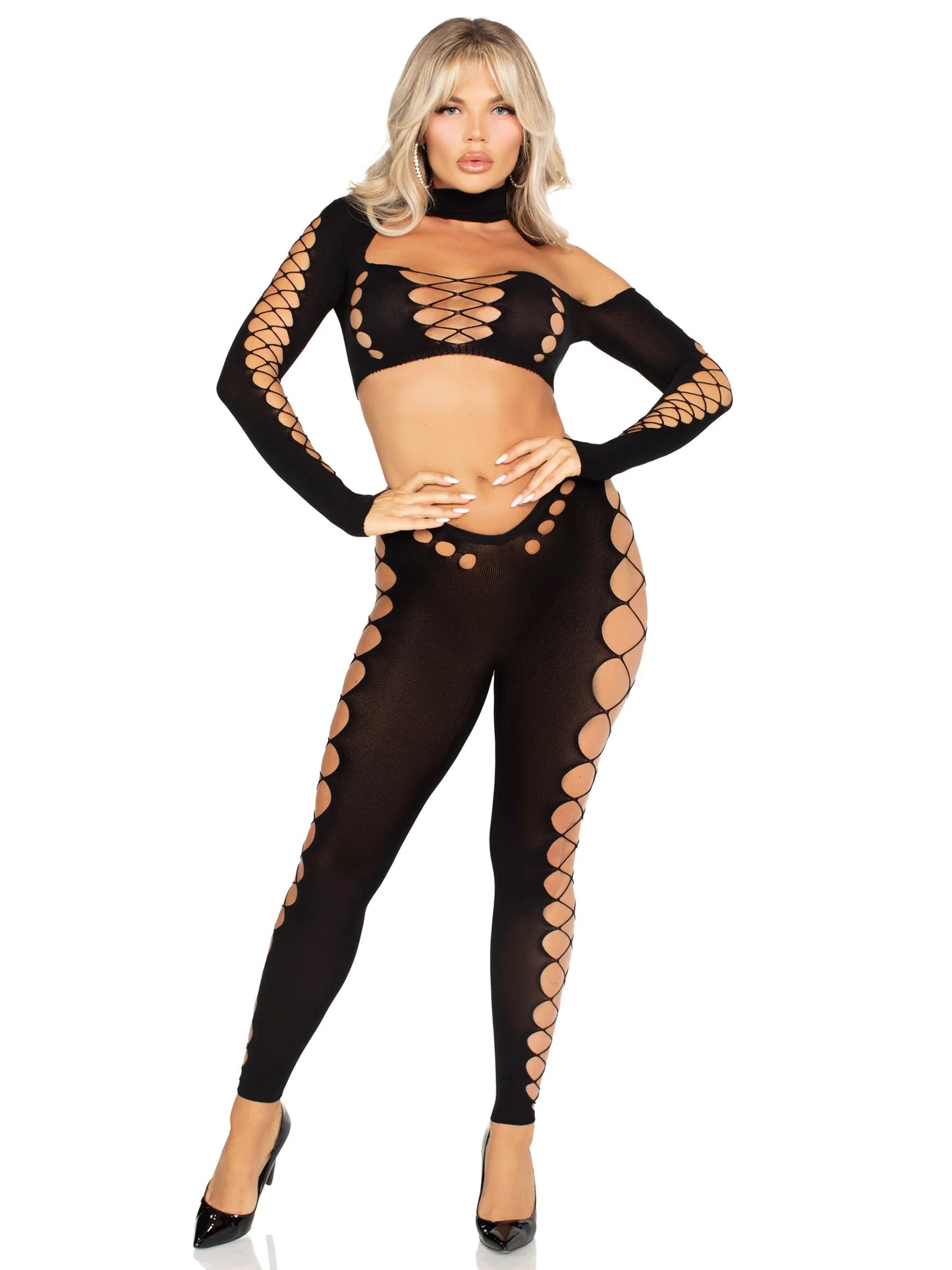 89349 Notorious Crop Top and Footless Tights Set