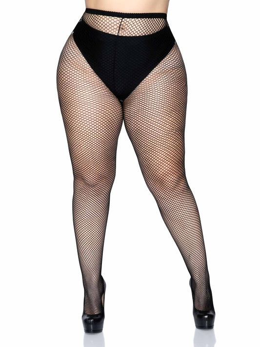 9001Q Risa Nylon Fishnet Tights Black Plus