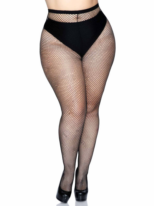 9015Q Callie Plus Fishnet Tights with Backseam Black