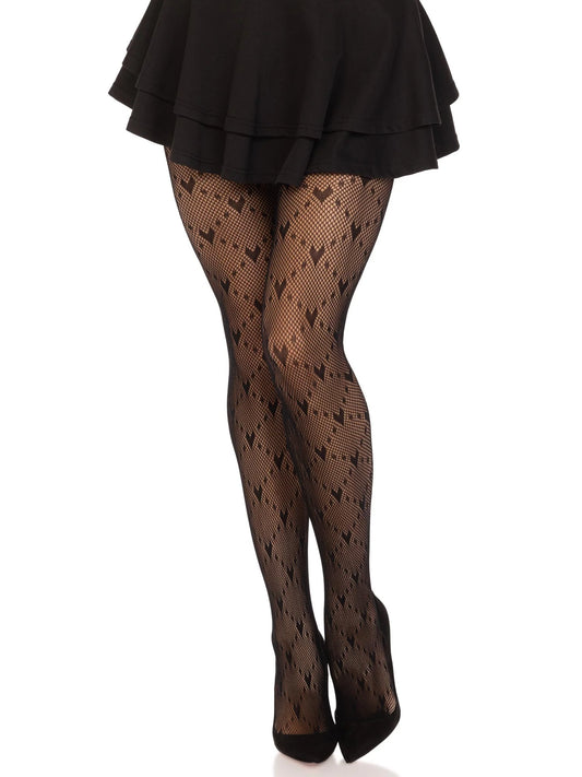 9704 Valentina Heart Net Tights Black