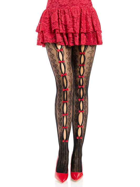 9733 Sweetheart Striped Tights black-red