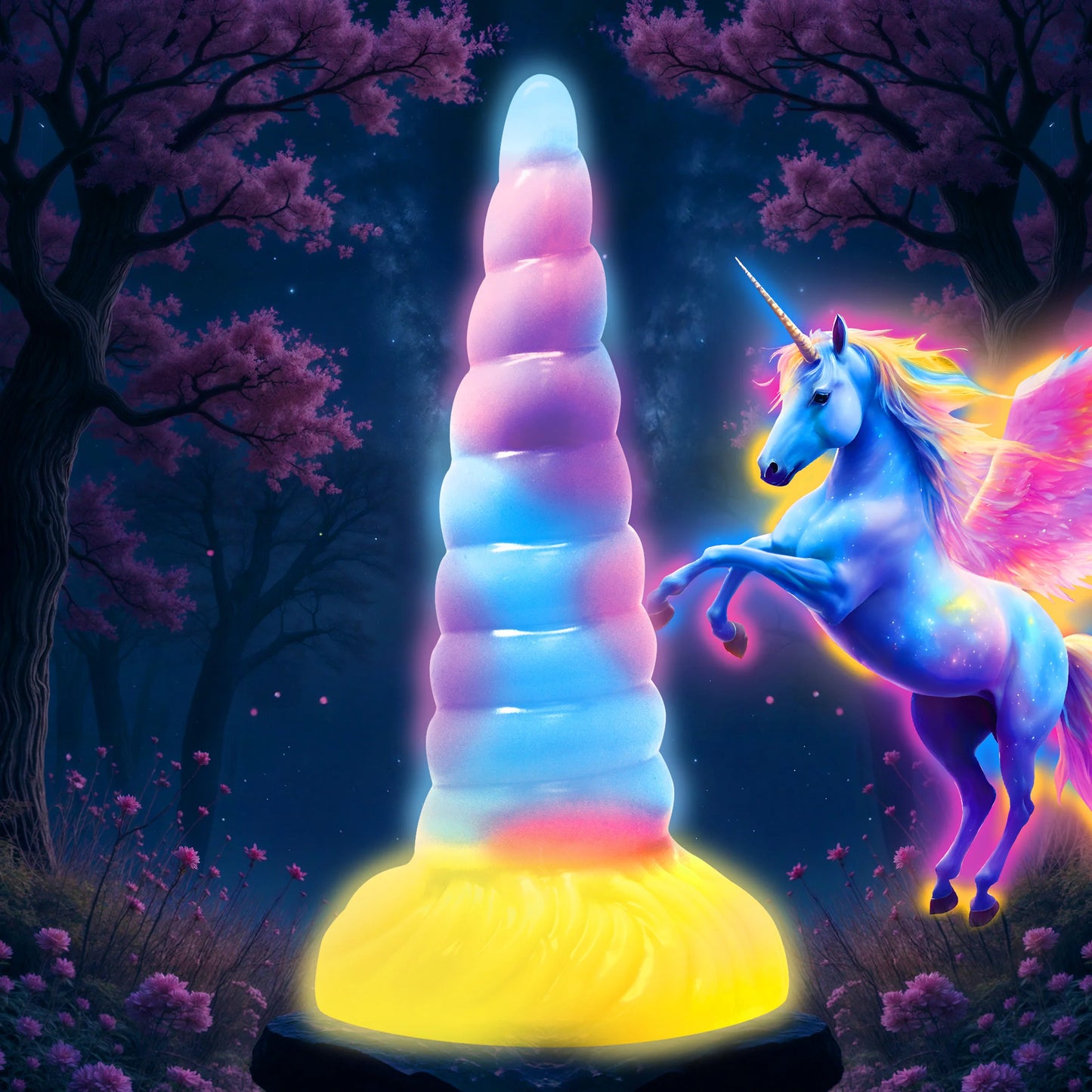 Creature Cocks Unicorn Glow-in-the-Dark Vibrating Silicone Dildo with Remote