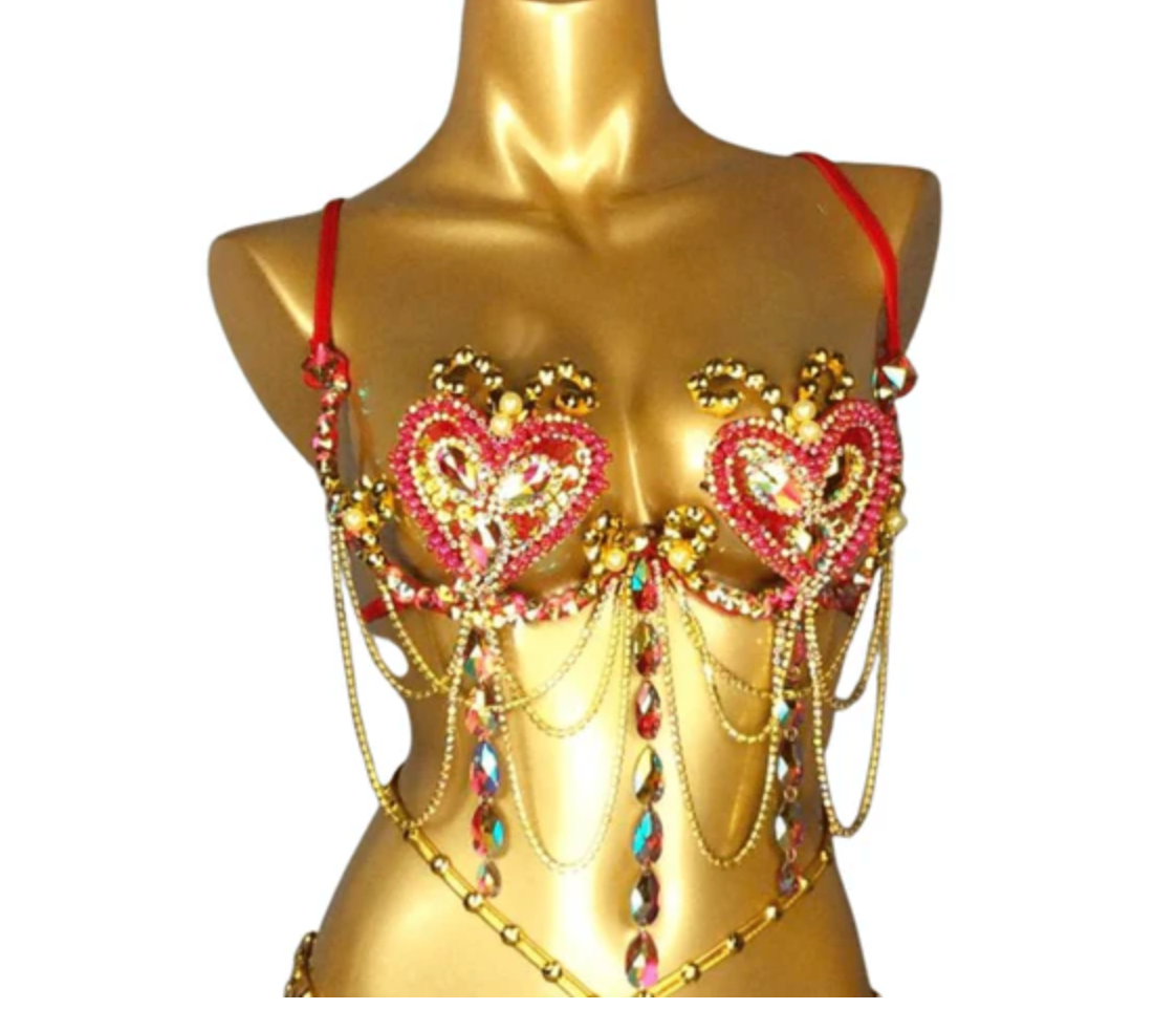 06 Red Heart Crystal Carnival Bra