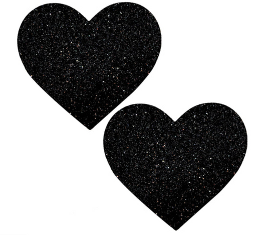 XL02 Black Malice Queen Status Plus Size Black Glitter Heart Nipple Cover Pasties