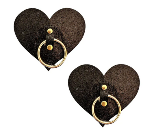 After Midnight Black Glitter Gold Hoop I Heart U Nipple Cover Pasties