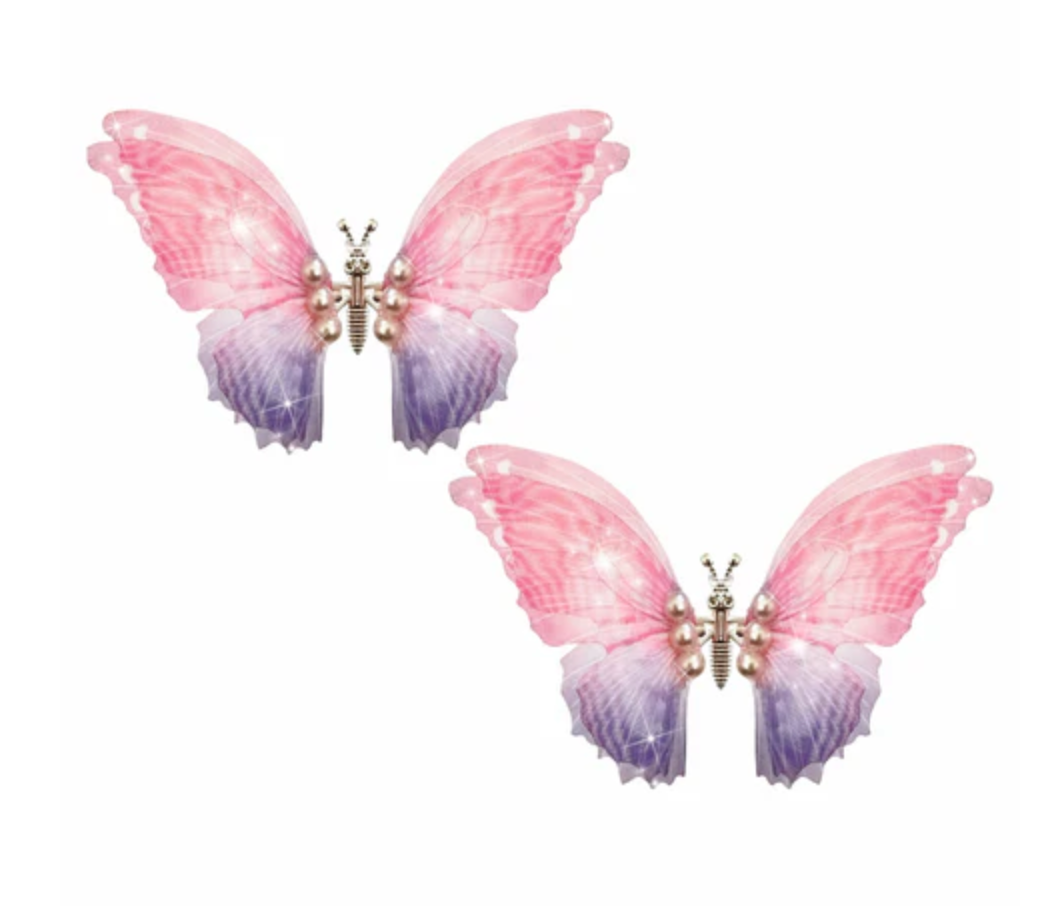 PIP 018 Floral Flair Winged Pink and Purple Large Butterfly Hair Clip 2 Pack