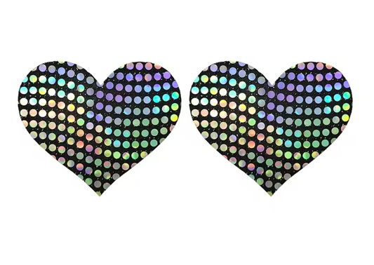 PG2O1 Disposable Adhesive Nipples Covers Black Hologram Heart