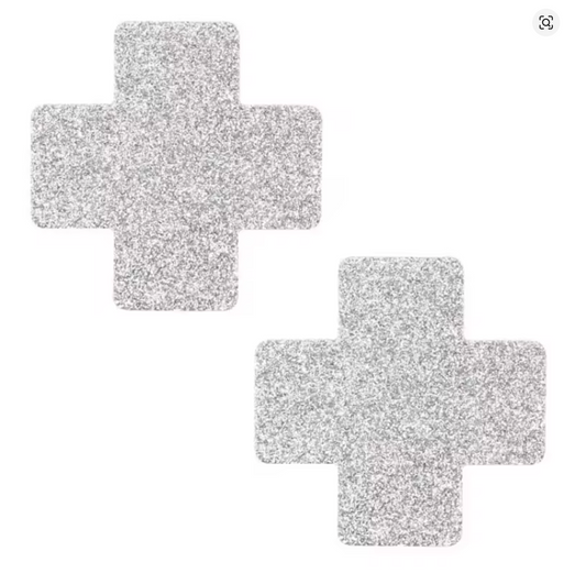 PG504 Disposable Adhesive Nipples Covers Glitter Silver Cross