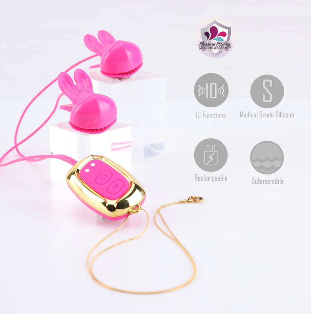 MOLLI PINK Vibelite 10-Function Vibrating Nipple Clamps + Necklace