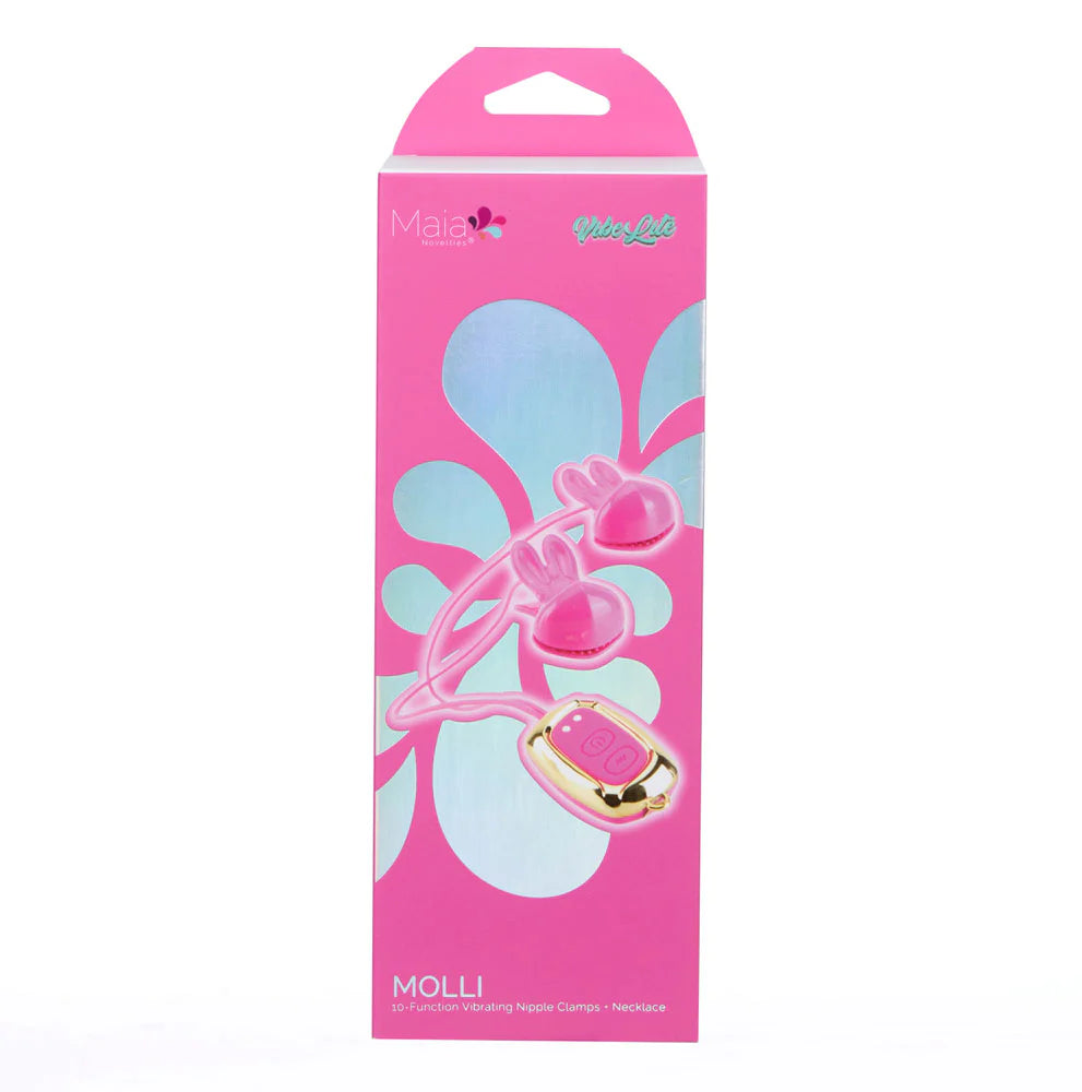 MOLLI PINK Vibelite 10-Function Vibrating Nipple Clamps + Necklace