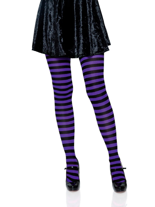 7100 Jada Striped Women's Tights Black and Purple