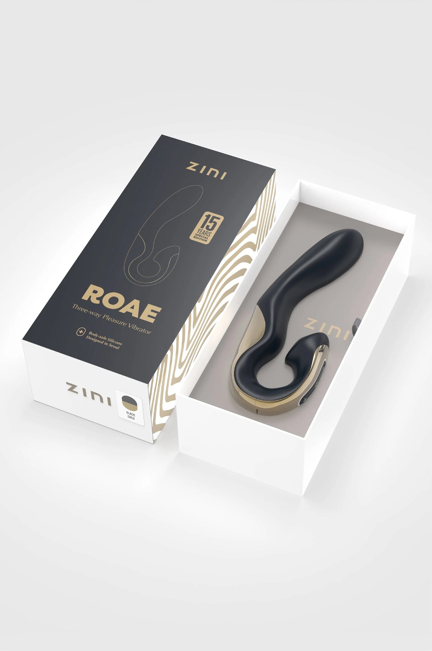 Zini Roae Three Way Pleasure Vibrator Black and Gold