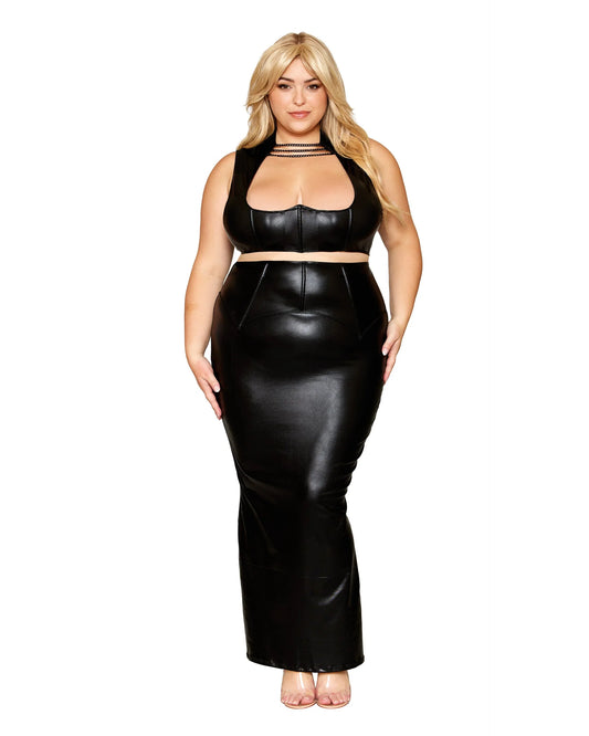 13198X Dreamgirl Plus Size Stretch Faux-Leather and Eyelash Lace Bra and Garter Panty Set