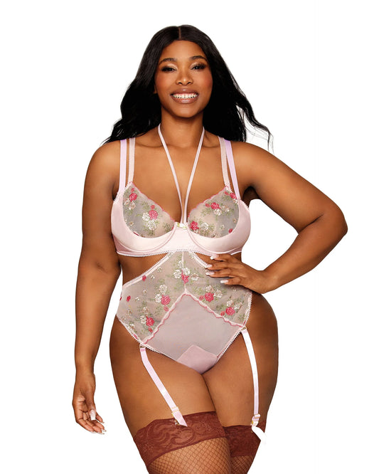 13239X Dreamgirl Vintage Rose Embroidery Bra and Open Cup Teddy Set