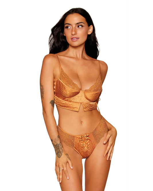 13219 Dreamgirl Stretch Satin Bra and G-string Set with Pintucking and Lace Details