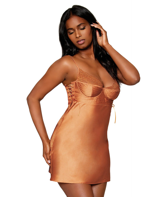 13218 Dreamgirl Stretch Satin Chemise with Pintucking and Lace Details