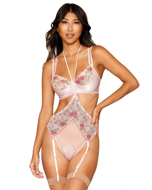 13239 Dreamgirl Vintage Rose Embroidery Bra and Open Cup Teddy Set