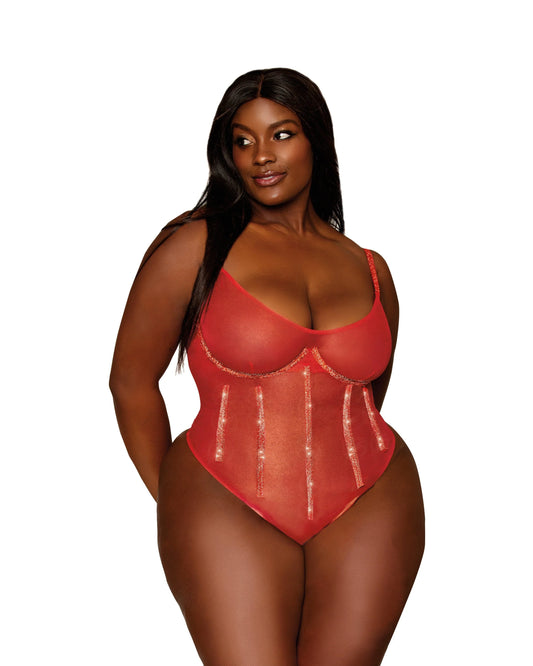 13035X Gold-foiled Stretch Mesh Teddy with Rhinestone Detailing and Heat-Sealed Edges