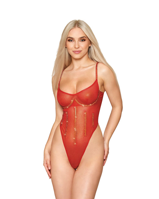 13035 Gold-foiled Stretch Mesh Teddy with Rhinestone Detailing and Heat-Sealed Edges (Copia)