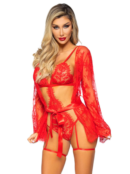 86123 All Romance Lace Teddy & Robe Set red