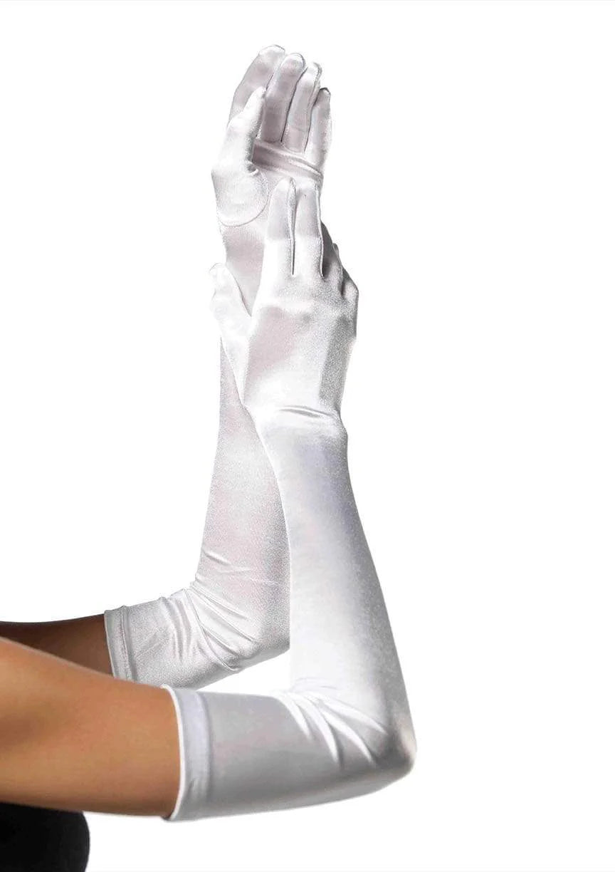 16B Extra Long Opera Length Satin Gloves White