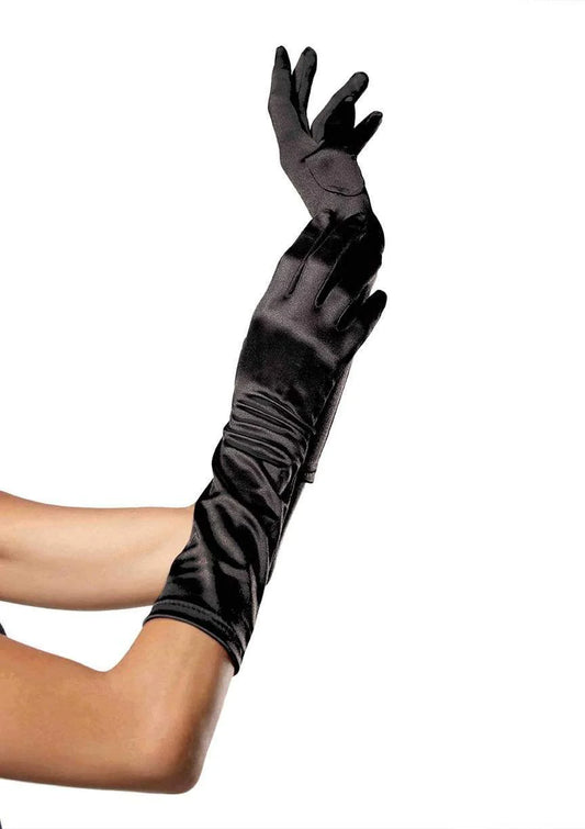 8B Satin Elbow Length Costume Gloves Black