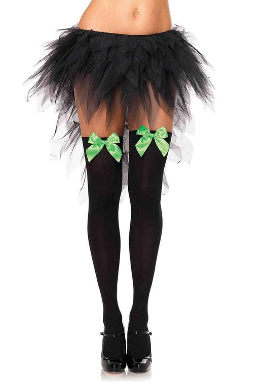 6255 Kay Opaque Thigh Highs Black with neon green bow