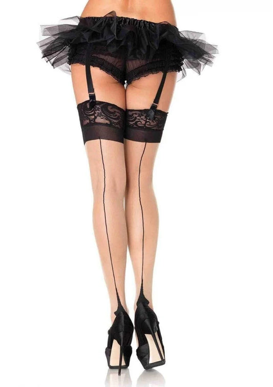 1048 Sheer Cuban Heel Backseam Lace Top Thigh High