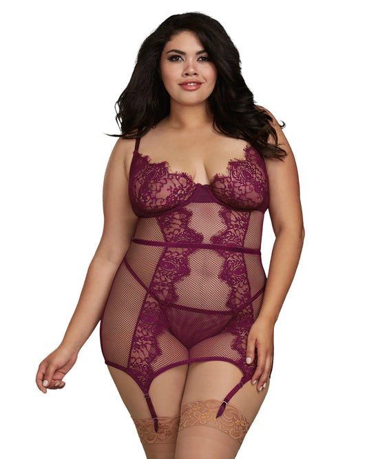 11870x Dreamgirl Plus Size Fishnet and Eyelash Lace Garter Slip with Matching G-String