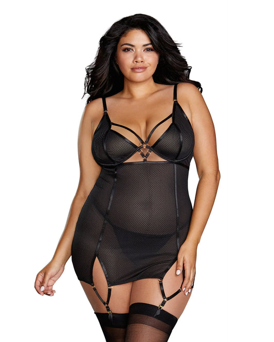 12176X Dreamgirl Plus Size Fishnet Power Mesh Garter Slip