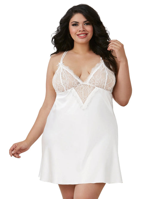12028X Dreamgirl Plus Size Silky Satin Charmeuse Chemise with Eyelash Lace