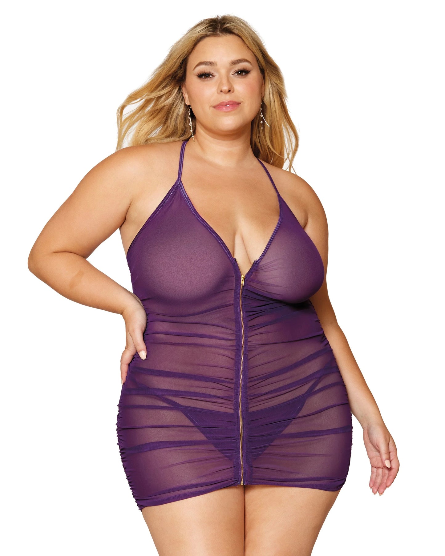 11517x Dreamgirl Plus Size Stretch Mesh Chemise with Shirring Details