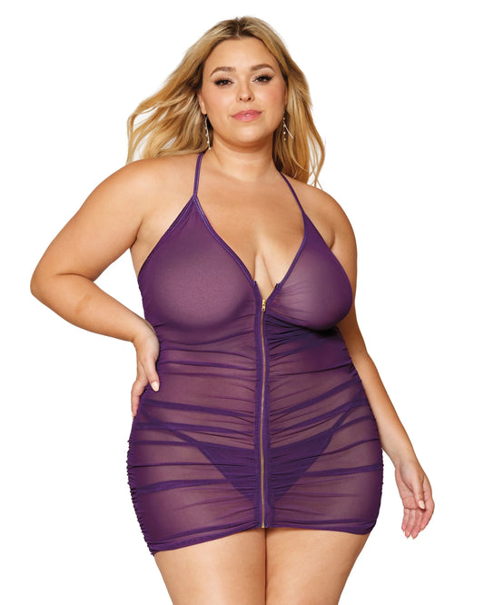 11517x Dreamgirl Plus Size Stretch Mesh Chemise with Shirring Details