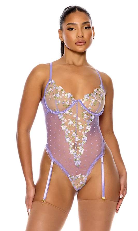 774526 Bloom For You Embroidered Teddy Lavender