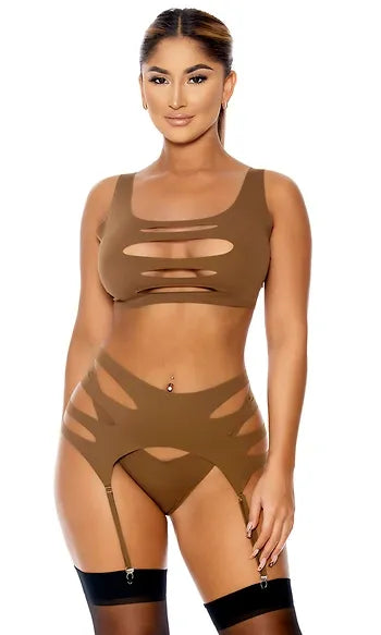 773042 Down to Chill Lingerie Set BRN