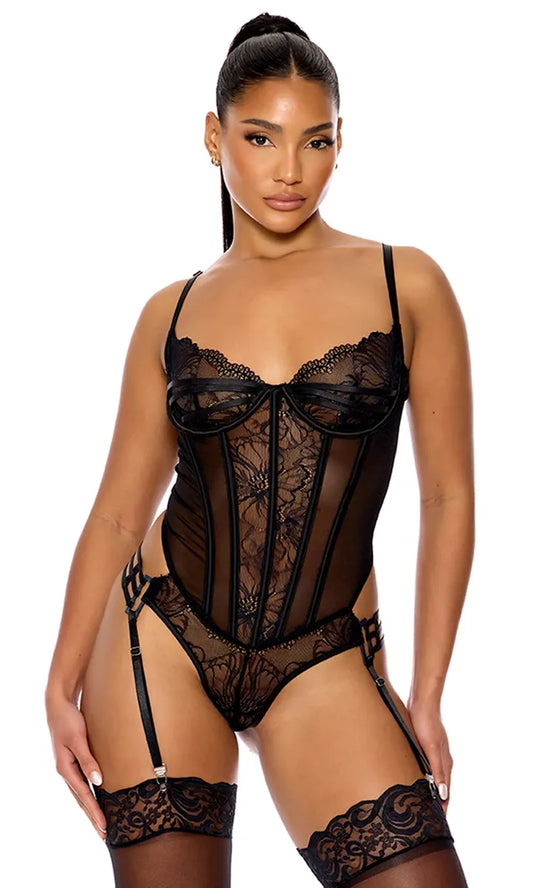 774536 Thirst Strap Strappy Lace Teddy - Black