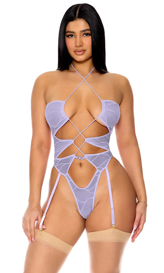 774503 Pull My Strings Mesh Halterneck Teddy Lavender