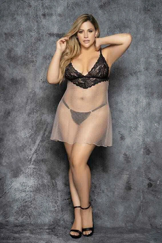 7366x Babydoll nude with mesh